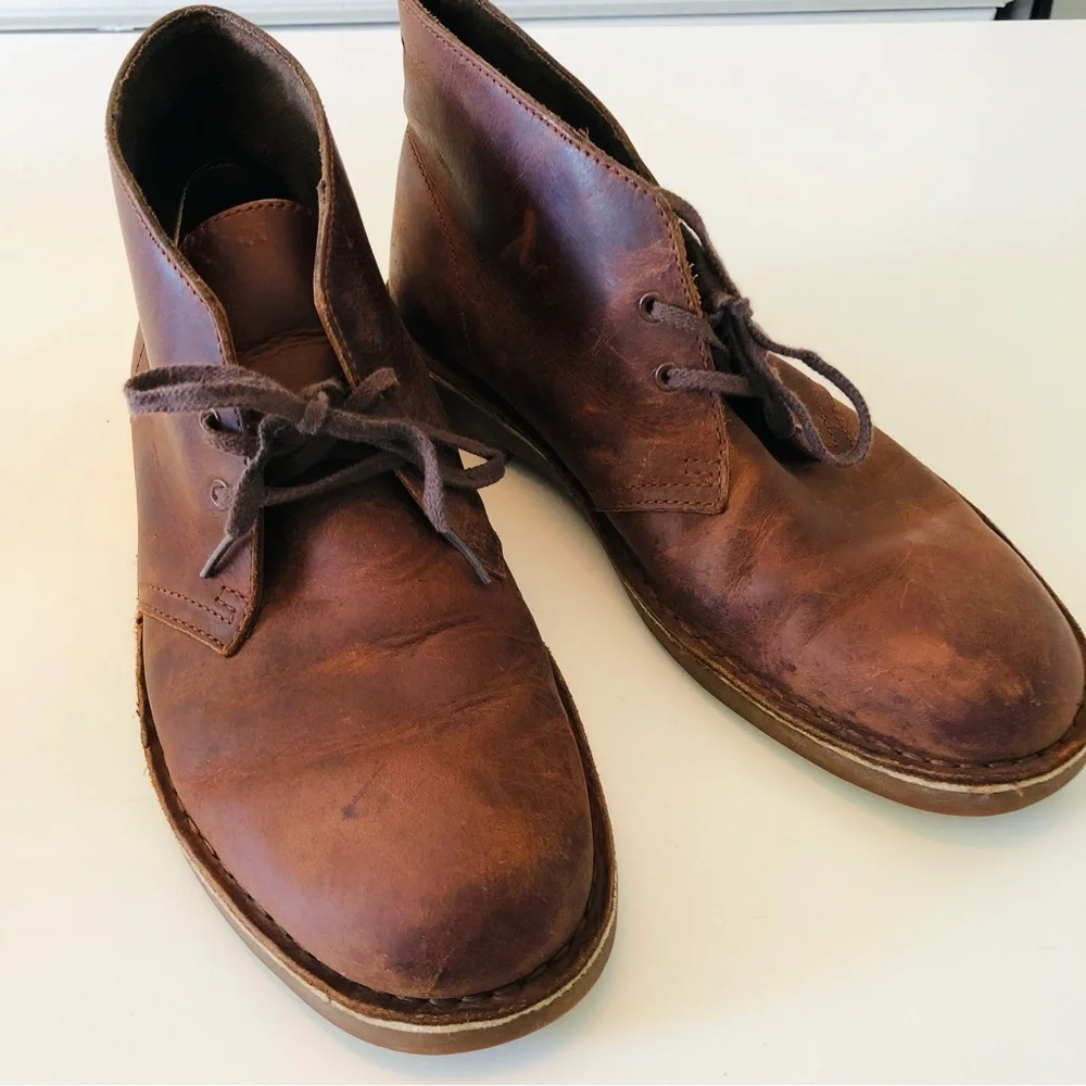 Clarks Bushacre 2 Beeswax Leather Chukka Boots Men’s 8 Brown Lace Up Ankle Shoes
